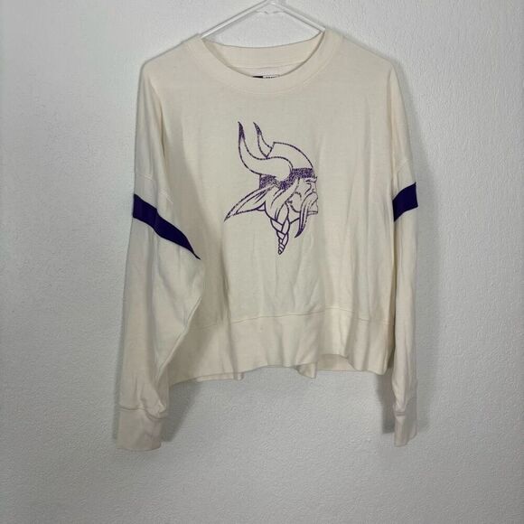 NFL Minnesota Vikings Football Cream Terry Cloth Pullover Sweatshirt Women’s Siz - Picture 1 of 7